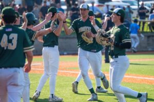 Brody Bumila (facing) struck out 14 while adding two doubles and two RBIs at the plate. (Patrick Donnelly/NEBJ)
